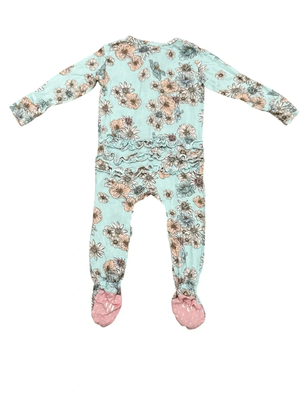 Posh Peanut Baby Girl Bamboo Boho Floral Footed Zippy Size 6-9 Months Blue/Pink